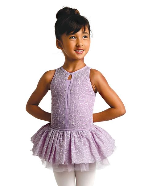 Danshuz Big Girls Lavender Floral Mesh Layer Girls Dance Leotard 6x-7