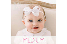 Load image into Gallery viewer, 1/4″ PANTYHOSE HEADBAND WITH SIGNATURE GROSGRAIN BOW (3.5” BOW)