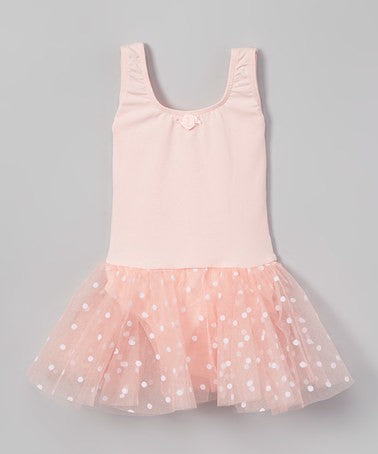 Cotton Blend Leotard w/ Polka-dot skirt & rosette