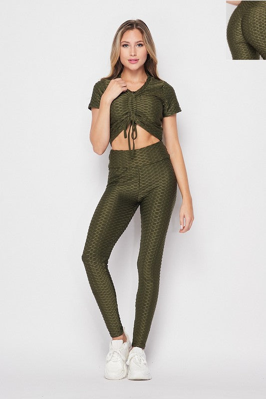 Active Brazilian S/S Cinched Top/ Leggings Set