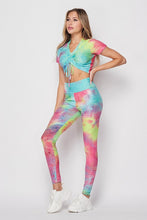 Load image into Gallery viewer, Tie Dye Brazilian S/S Cinched Top/ Leggings Set
