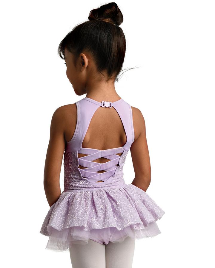 Danshuz Big Girls Lavender Floral Mesh Layer Girls Dance Leotard 6X-7
