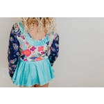 Load image into Gallery viewer, Pink Teal Floral Skirted Leotard
