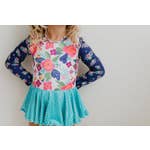 Load image into Gallery viewer, Pink Teal Floral Skirted Leotard
