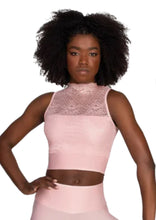 Load image into Gallery viewer, RDE-2394 ADULT MOCK NECK CROP TOP WITH FLOWERED LACE
