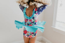 Load image into Gallery viewer, Pink Teal Floral Skirted Leotard
