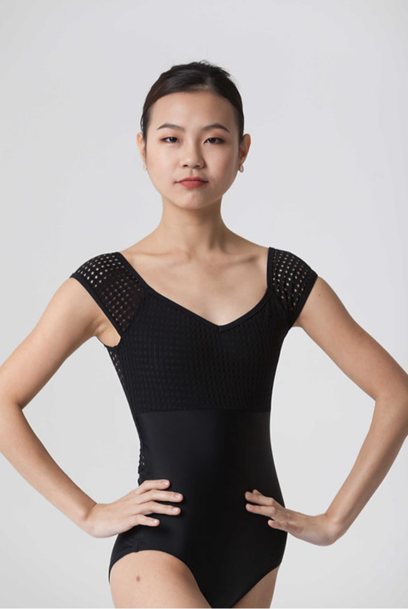 Cabochon Leotard: Black + Black Dot Mesh