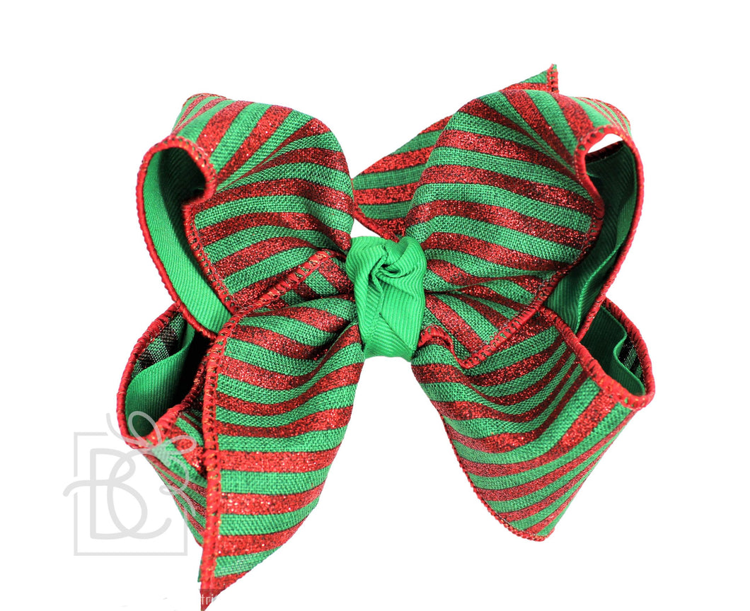 LAYERED CHRISTMAS STRIPE BOW X-LARGE 5.5”