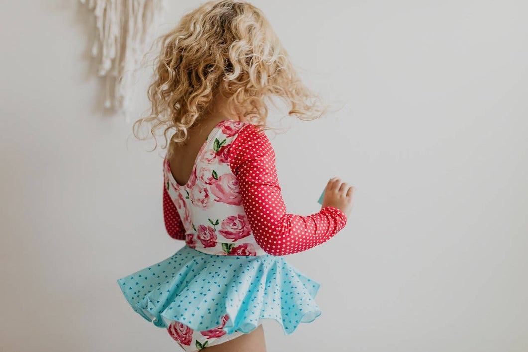 Shiny Flare Skirt Rose Teal Leotard