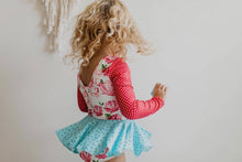 Load image into Gallery viewer, Shiny Flare Skirt Rose Teal Leotard
